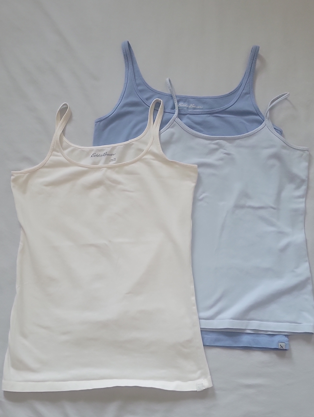 Eddie Bauer Cream and Light Blue Women's Camisole Tank Tops - 3 Pack